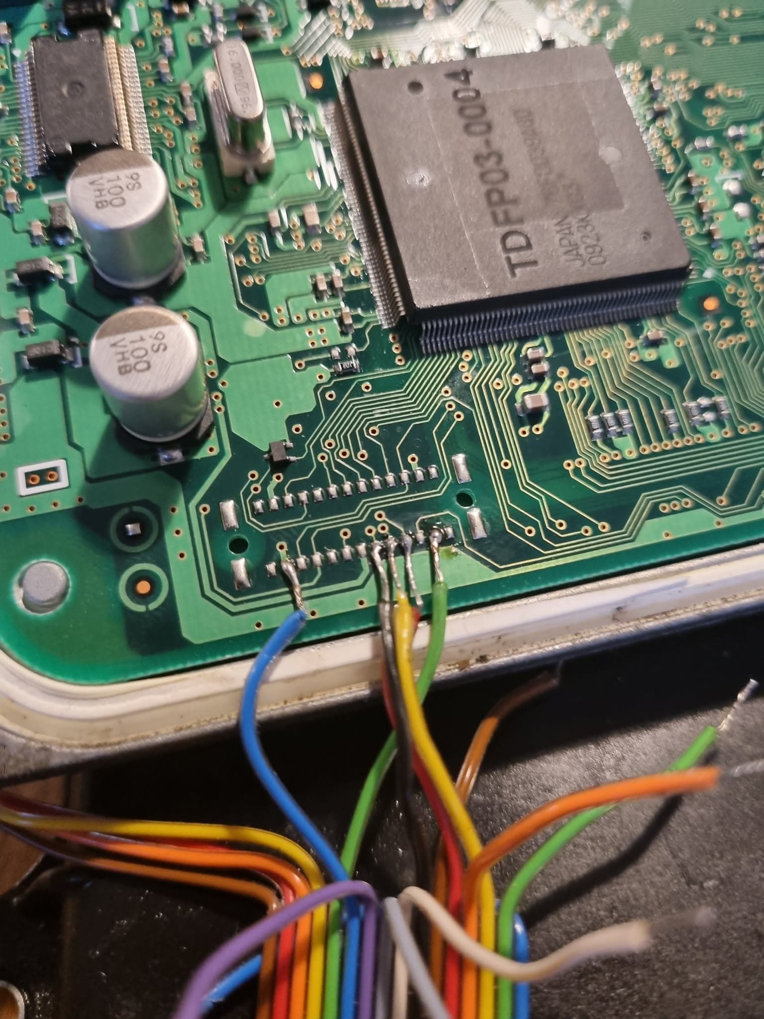 Close-up of ECU circuit board during bench remap