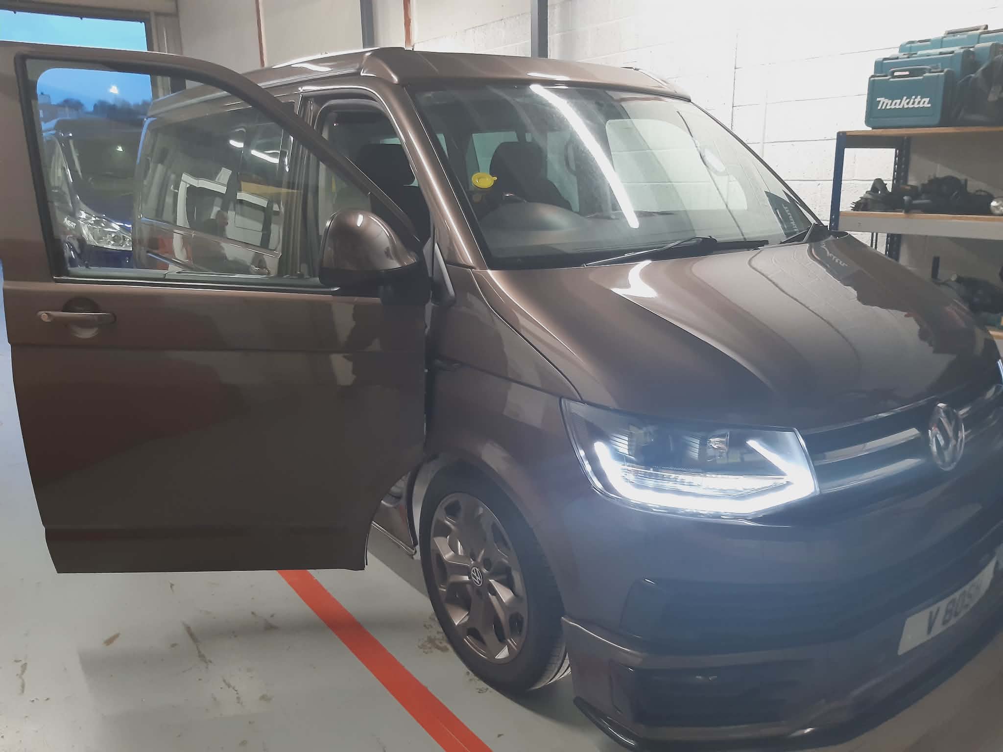 VW Transporter ready for ECU remap in workshop